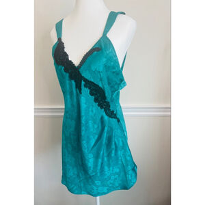 Vintage Victoria's Secret Gold Label Slip Dress Green With Black Lace Size S